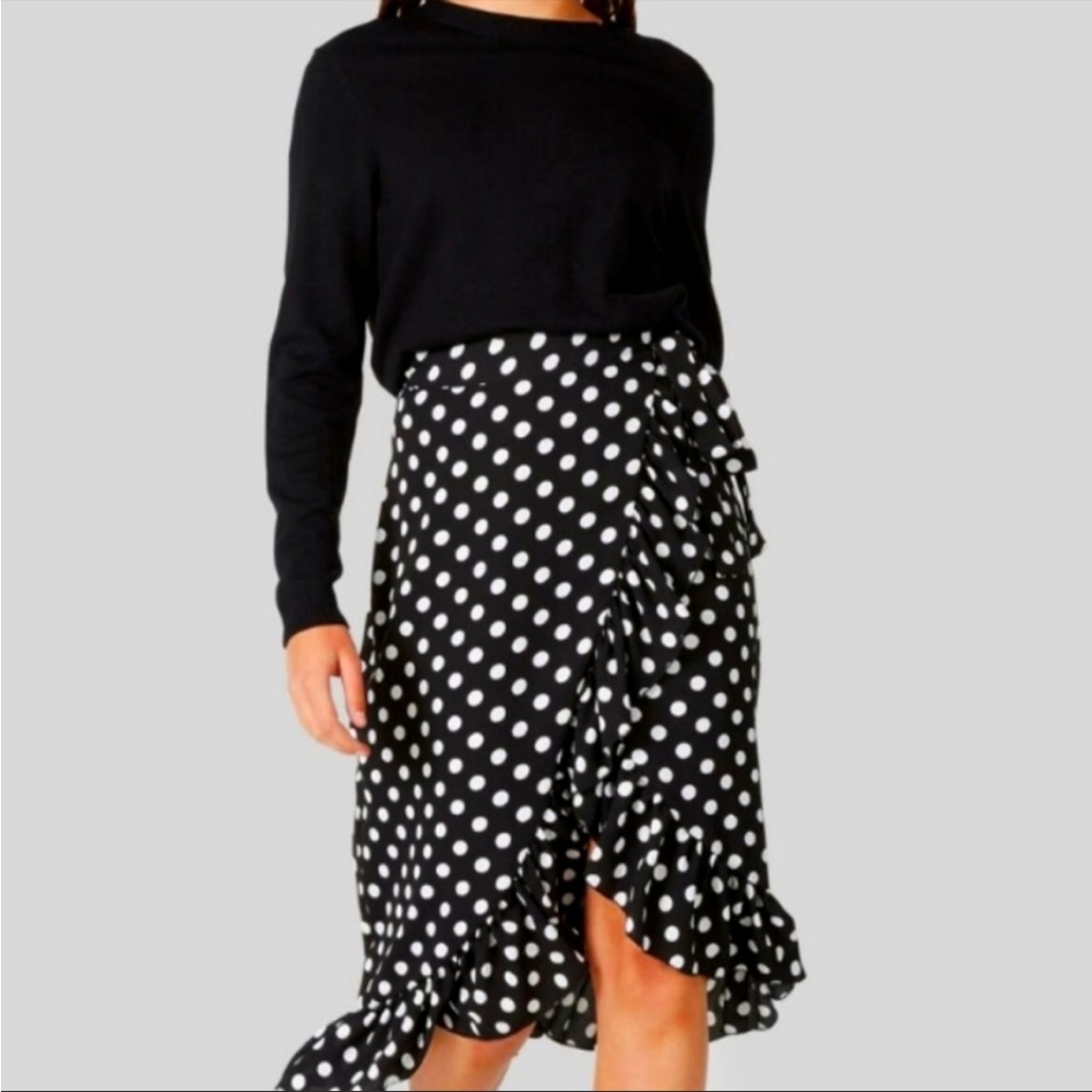 Y.A.S ASOS Polka dotted Wrap Midi Skirt Black and White Size XS